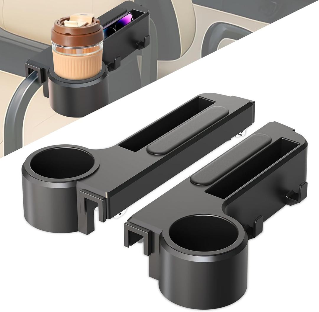 Golf Cart Armrest with Cup Holder - Universal Fit for EZGO/Club Car/Yamaha Rear Seat, Fits 1/1.25 Square Tube Frames, Durable ABS Construction, Phone Holder, No Drilling