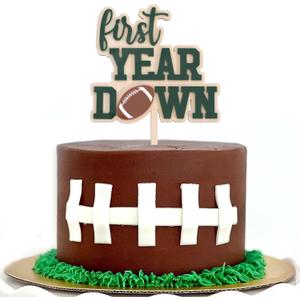 Wooden First Year Down Cake Topper - Football 1st/First Birthday Party Decorations,Football 1st Birthday Cake Topper,Sport Party Cake Smash (topper-1)