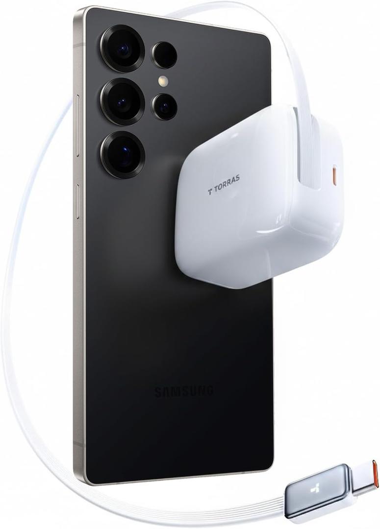 TORRAS FlexLine 67W Retractable USB C Charger Block,for iPhone 17 Charger Fast Charging, GaN Ⅲ USB C Cable with DualPort for MacBook Pro/Air,iPad, Samsung Galaxy S25 Ultra/iPhone 17 Pro Max, 39.37in