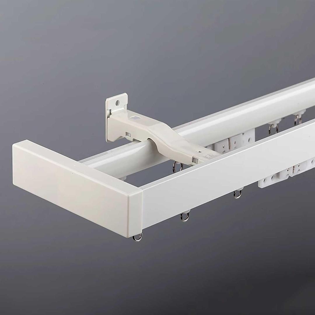 Double Curtain Track System Wall Mount - Heavy Duty Aluminum Track Set for Room Divider, Living Room & Bedroom - Adjustable Mounting Brackets(White,300cm(9.8ft))