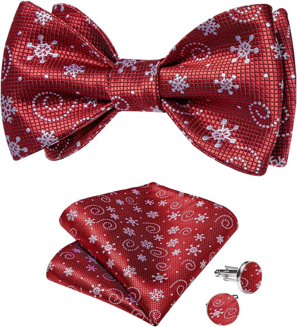 DiBanGu Christmas Bow Ties for Men Xmas Self-tied Bowties and Pocket Square Set Festival Woven Bowtie Handkerchief