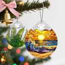 4 x Christmas Ornament, Christmas Decoration, Stained Glass Ornament, Heirloom Keepsakes, Holiday Ornaments, Holiday Presents, Unique Xmas Gifts, Gift Exchange Ornaments, Gift Idea - Waves on The Beach