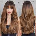 HAIRCUBE Ombre Brown Wigs with Bangs Synthetic Women's Wig Long Wavy Layered Heat-Resistant Wig for Daily Use Natural and comfortable