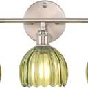 Shenmoyl Bathroom Light Fixtures, 3-Light Vanity Wall Light Over Mirror with Green Tulip Glass Shade for Bedroom Living Room (Bulb Not Included), Satin Nickel (Hardwired)