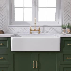 TUKTUK White Farmhouse Sink 30 inch Farm Sink Fireclay Apron Front Single Bowl Kitchen Sinks Deep Drop In Undermount Reversible Heavy Duty Easy-to-Clean Kitchen Basin with Luxury Modern Accessory Kit, Medium, Min. Cabinet Size: 33 in.