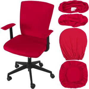 Tallew 4 Pcs Office Chair Covers Set Computer Universal Protective Stretchable Chair Seat Covers Desk Armrest Cover Pads Office Cushion Backrest for Rotating(Regular,Red)