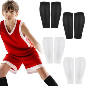 Tarpop 4 Pairs Kids Soccer Leg Sleeves Long Compression Leg Sleeves for Youth Football Protection Calf and Shin Support (Black, White)