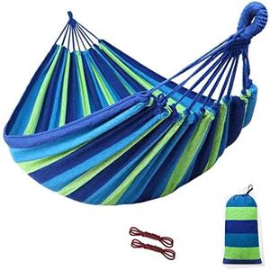Portable Cotton Hammock, Suitable for Hanging Durable hammocks, Perfect for Camping Outdoor/Indoor Backyard, with Hanging Ropes and Carrying Bags (Blue, X-Large)