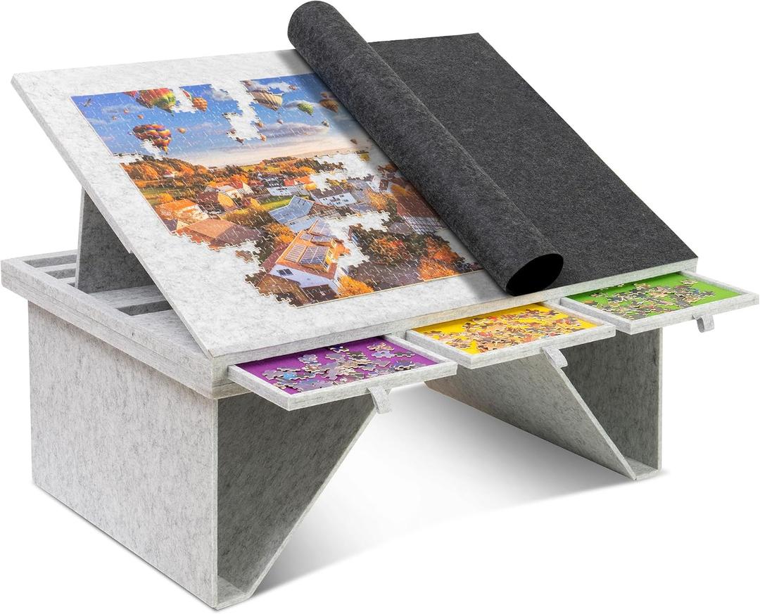 Becko US 1500 Piece Jigsaw Puzzle Table with 4 Drawers & Cover, Tilting Puzzle Board with Foldable Legs & 3 Tilt Angles, Lightweight & Portable Tables for Adults, for 1500 Piece Puzzles, 35.4 inches x 24.2 inches
