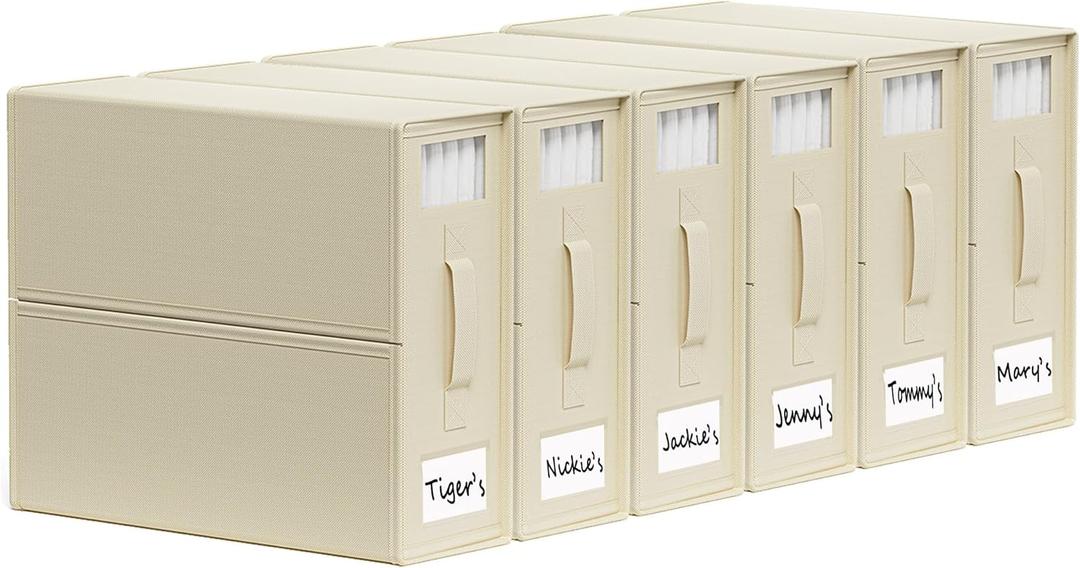 SheetCube Bed Sheet Organizers and Storage 6 Pack, Foldable Linen Closet Organizer with Window and Label, Bedding Folder Storage Box Container for Blanket, Duvet Cover Set, Bed Sheet Set - Beige
