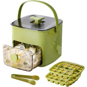 Ice Cube Tray with Lid and Bin, 2 Pack Ice Trays for Freezer, 48 Pcs Ice Cube Mold with Ice Tong, Ice Mold for Whiskey, Cocktail, Tea, Coffee (Green)