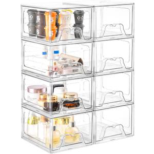 8 Pack Stackable Makeup Organizer, 4.4'' Tall Acrylic Bathroom Makeup Organizer and Storage Drawer with Pull-out Handle, Clear Plastic Storage Bins for Vanity, Pantry, Desk, Undersink, Kitchen