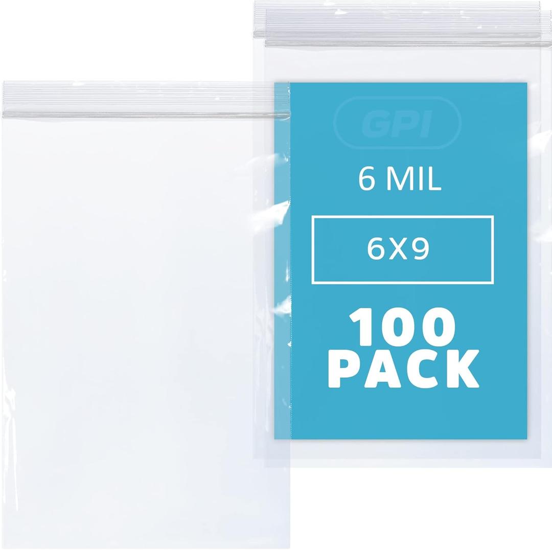 GPI - 6 Mil, Extra Heavy-Duty, 6" x 9" Clear Plastic Reclosable Zip Bags, Quart Puncture-Resistant, Strong Resealable Poly Bags, With Lock Zipper Seal, For Screws, Nuts, Bolts & Constuction, 100 Count