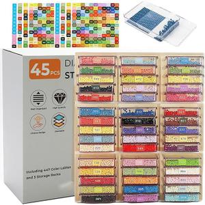 45 Pcs Diamond Storage Containers,Diamond Painting Sliding Trays ,Stackable Diamond Art Trays , 2in1 Art Carft Storage Box Set LineUp for Diamond Accessories ,Bead and Jewelry (Transparent/45Pcs)