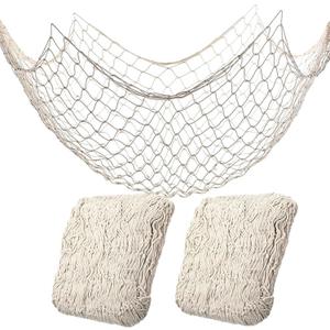 2 Pack Fish Net Decorations for Party, Natural Cotton Hawaiian Party Fishing Net Decorative, Nautical Themed Cotton Fishnet Under The Sea Pirate Ocean Beach Decor