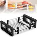Extend Kitchen Sink Drain Basket, Adjustable & Expandable Stainless Steel Dish Drainers for Kitchen Counter, Portable & Telescopic Space-Saving Solution for Fruit Vegetable, 2.6"D x 10"W x 6.4"H