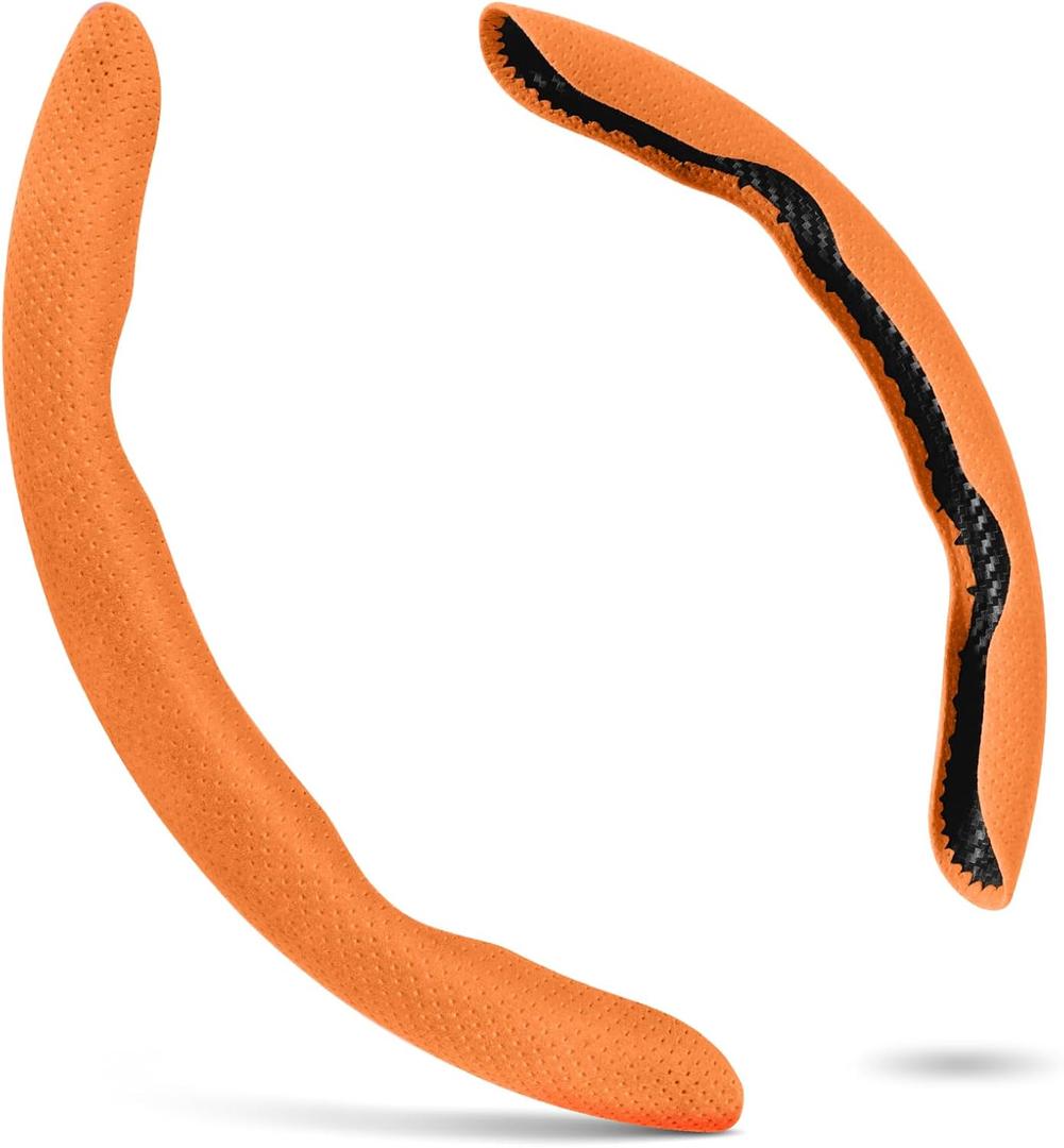 Alcantara Material Steering Wheel Cover, Non- Slip Segmented Car Steering Wheel Cover for Men & Women, Universal 99% Car Wheel Cover Protector (Orange-Perforated Style)
