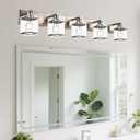 5-Lights Brushed Nickel Bathroom Wall Light with Clear Glass Shade, E26 Bulb Base Vanity Lighting Fixtures Over Mirror for Kitchen Cabinet Bedroom