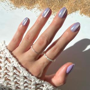 Glamnetic Press On Nails - Mermaid's Tail | Short Oval Purple Cat Eye Fake Nails with a Velvet Finish, Salon Quality Summer Nails | 15 Sizes - 30 Nail Kit with Glue