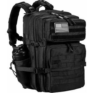 LHI Military Tactical Backpack for Men and Women 45L Army 3 Days Assault Pack Bag Large Rucksack with Molle System - Black