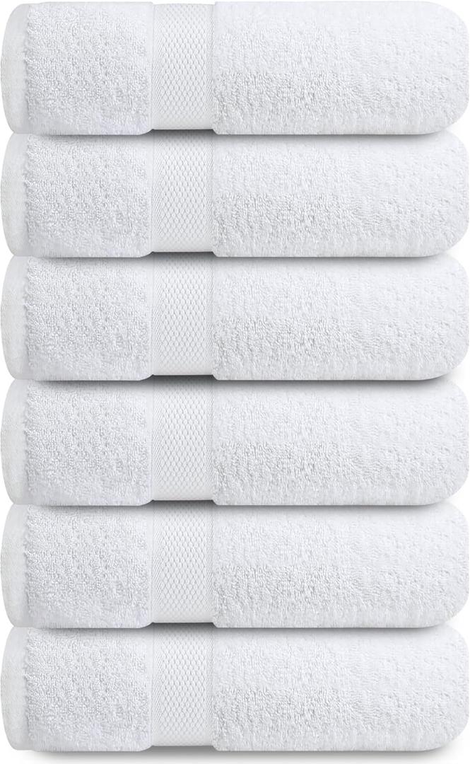 Infinitee Xclusives Luxury 100% Ring-Spun Cotton Hand Towels for Bathroom Set of 6 (16x28 inches) - Soft, Absorbent & Quick-Drying Bath Towels for Bathroom, Gym, Spa & Hotel Use (Brilliant White)