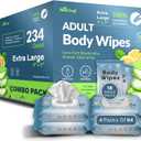 XL Adult Body Wipes - No Rinse Shower & Incontinence Bath Wipe, 11x9 Cleansing Washcloths with Aloe Vitamin E, Hypoallergenic Disposable Wipes for Adults, Seniors, Gym & Travel -  18 Singles