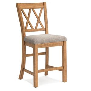 Signature Design by Ashley Havonplane Rustic Armless 25.63" Counter Height Upholstered Bar Stool with Foot Rest, Set of 1 Light Brown & Light Gray