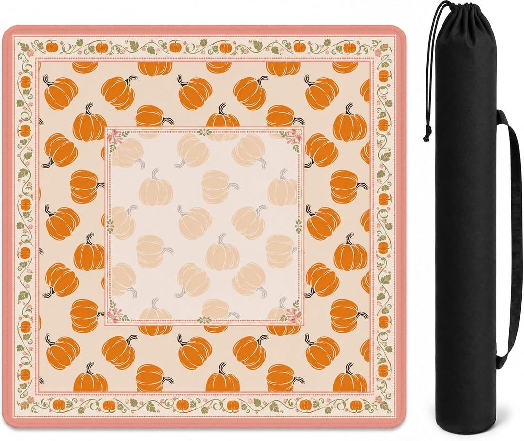 Orange Fall Pumpkin American Mahjong Mat 31.5 X 31.5 Inch