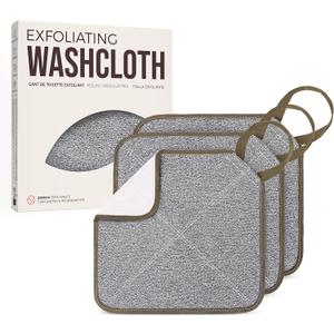 ZOMCHI 3 Pack Exfoliating Washcloth, Premium Facial and Body Wash Cloths with Softness and Scrubbing Two Sides, Bath Cloths for Women and Men (Smoke)