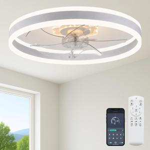 Fszdorj 24'' Ceiling Fan with Light and Remote,White Low profile Fandelier