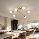 Modern Sputnik Chandelier Ceiling Light Fixtures, 6-Lights 22 Mid Century Industrial Metal Semi Flush Mount for Dining Room, Bedroom, Living Room-Brushed Gold