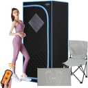 Portable Infrared Sauna for Home Full Size Personal Sauna Tent for Indoor Spa Lightweight Sauna Box with Foldable Sauna Chair, Heated Foot Pad, Remote Control 29.1"x29.1"x66.5" (Black) (Black and Blue)