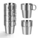Ftabernam 4-Pack Stainless Steel Camping Cups with Foldable Handle, 10 oz Camping Coffee Mugs with Double Wall Design, Ideal for Outdoor Activities, Travel, and Home Use