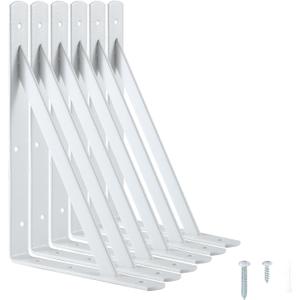 Heavy Duty Shelf Brackets 12 x 8 inches, Metal Shelves Supports, Load Capacity: 600 lb, 90 Degree Wall Mounted Angle L Floating Shelf Bracket with Screws,White 6 Pack HOME MASTER HARDWARE