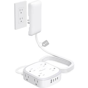 Outlet Cover Extension Cord Flat 6ft, NUTICT Flat Plug Power Strip with 8 Outlets & 3 USB-C & 1 USB-A Port, 13A/1625W, 1440J Surge Protector, Indoor 3 Prong Flat Wall Plug for Tight Spaces, White