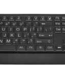 Ergonomic USB Multimedia Keyboard with White LED Backlight, Large Thickened Font for Seniors and Visually Impaired, Comfortable Non Slip Texture, 12 Multimedia Controls