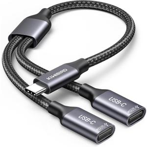 KiwiBird USB C Splitter 1 in 2 Out Charging, USBC Power Data Splitter Extension Y Cable, Type C Male to Dual USB C Female Port Adapter, Compatible with Laptop Mac Car Flash Drive Keyboard Mouse