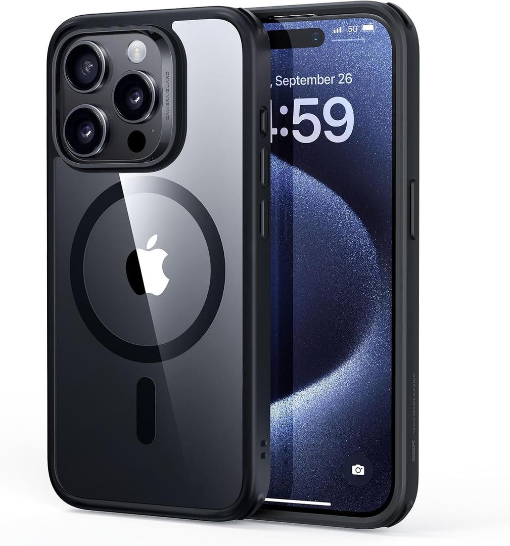ESR for iPhone 15 Pro Max Case, Compatible with MagSafe, Shockproof Military-Grade Protection, Scratch-Resistant Back, Magnetic Phone Case for iPhone 15 Pro Max, Classic Hybrid Case, Clear Black