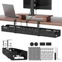 SUREUP9 Under Desk Cable Management Tray, Expandable 25.2"38.6", No Drill Clamp Mount, Cord Management Heavy Duty Carbon Steel Standing Cord Organizer for Home, Office, Gaming, Desk, Black