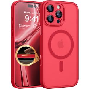 CANSHN Magnetic & Camera Control Compatible with iPhone 16 Pro Case, [Full Camera Protection] [Compatible with Magsafe] [Translucent Matte] Shockproof Protective Phone Cover 6.3 Inch - Red