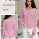 Women's Long Sleeve Shirts Dressy Casual V Neck Ruffle Knit Tunic Tops 2025 Fall Trendy Work Blouse (Pink, XS)