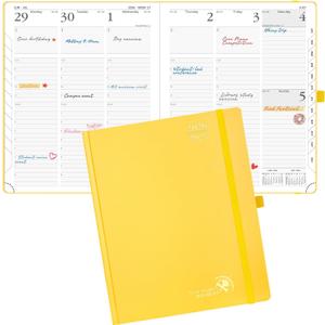 POPRUN 2026-2027 Academic Planner, Large Size 8.5" x 10.5", Weekly and Monthly Calendar, July 2026 to June 2027, Hardcover Appointment Book with Verital Layout, Hourly Time Slots, Monthly Tabs - Light Yellow