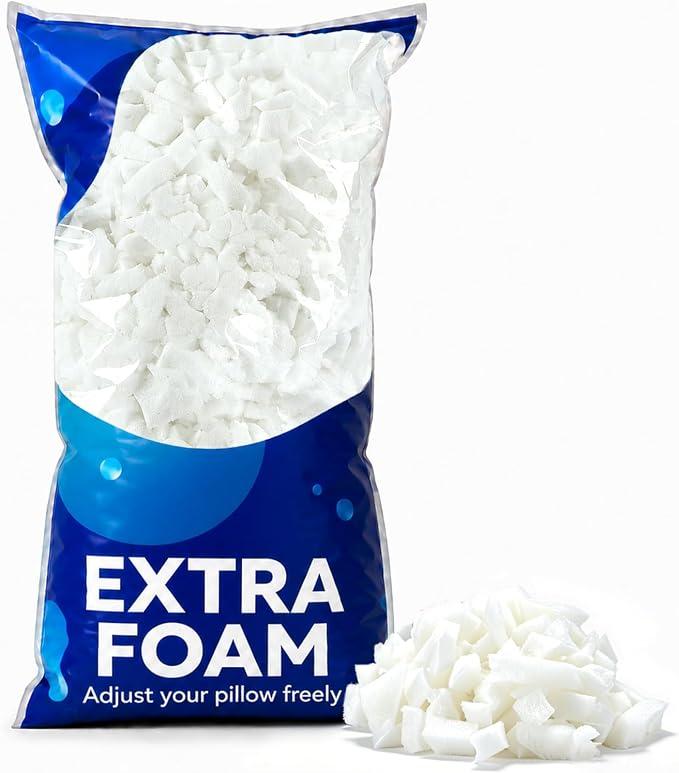 Shredded Memory Foam Filling, 0.44 lb Extra Foam Pillow Refill, CertiPUR-US Certified Foam, Pillow Stuffing for Cushions, Pet Beds, Throw Pillows and DIY Crafts, White