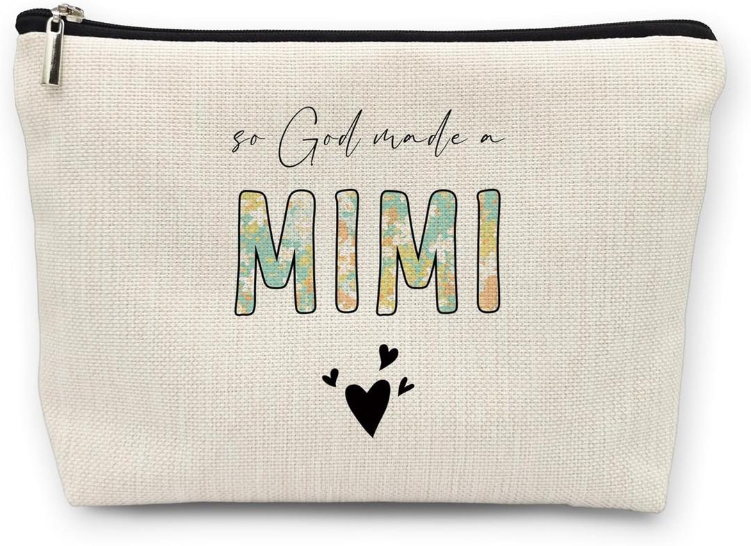 huester Mimi Gifts Makeup Bag, Best Grandma Gifts for Christmas from Grandkids Grandsons Granddaughter Cosmetic Bag for Women, So God Made a Mimi Toiletry Bags Travel Zipper Makeup Pouch