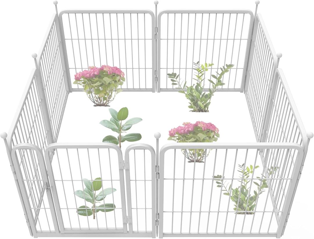 FXW Garden Fence Panels for Yard, No Dig Metal Fence Border, Heavy Duty Metal, 24 inch High 15 ft Long in Total, WhitePatented