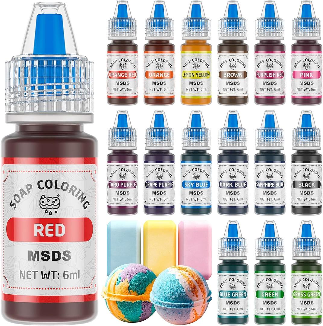 16 Colors Bath Bomb Soap Dye - Wayin Liquid Based Soap Colorant, Food Grade Coloring, Skin Safe, Vibrant Neon Soap Coloring for Soap Making DIY, Bath Bomb Supplies Kits, Bath Salt Crafting, Slime Dye