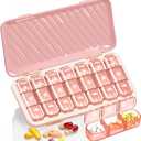 Pill Organizer 3 Times A Day, 7 Day Pill Box - GloDeals Weekly Pill Organizer, Portable Removable Daily Medicine Container Dispenser Case for Vitamin Fish Oil Supplement, Pink