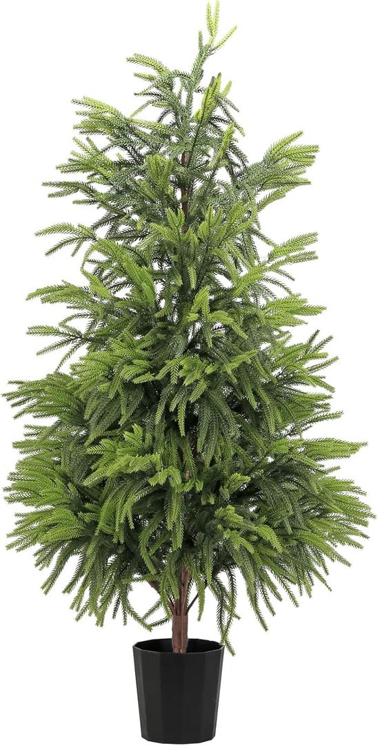 4FT Artificial Norfolk Pine Christmas Tree, Real Touch Faux Potted Tree with Pot for Indoor Outdoor Home Decor, Realistic Fake Plant for Front Porch, Living Room, Office