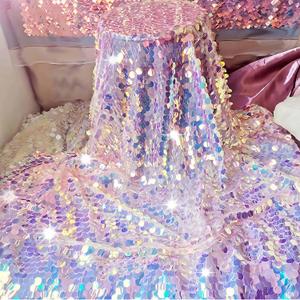 SIELUNO Mermaid Tablecloth, Sequin Tablecloth, Fish Scale Table Cover for Wedding Birthday Mermaid Party Rectangle Table, Dessert Table Decoration Mermaid Party Supplies-Pink-51x35.5in