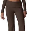 QINSEN Womens 2 Piece Lounge Sets Mock Neck Long Sleeve Tops with Side Ruched Fold Over Flare Pants Comfy Tracksuits, M